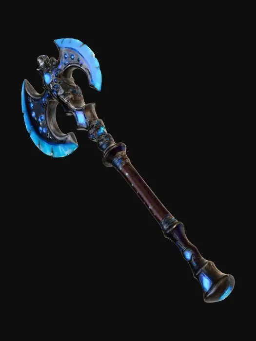 3D model for Zweihandaxt, Doppfelkinge mit Blauen Diamanten. Ger Griff ist lang mit Verzierungen und diamanten. #villain#