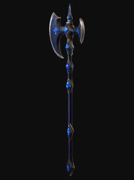 3D model for Zweihandaxt, Doppfelkinge mit Blauen Diamanten. Ger Griff ist lang mit Verzierungen und diamanten. #villain#