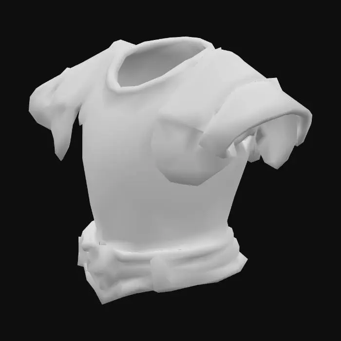 3D model for A medieval fantasy chest armor, designed for a male warrior. The armor is made of steel with a slightly worn, battle-used look. Strong chest plate with defined muscular shape, layered shoulder guards (pauldrons) attached, leather straps and buckles on the sides, engraved ornaments along the edges. Symmetrical design, realistic proportions, optimized for use in a video game character. Neutral T-pose alignment, no arms included, just the chest and shoulder armor.