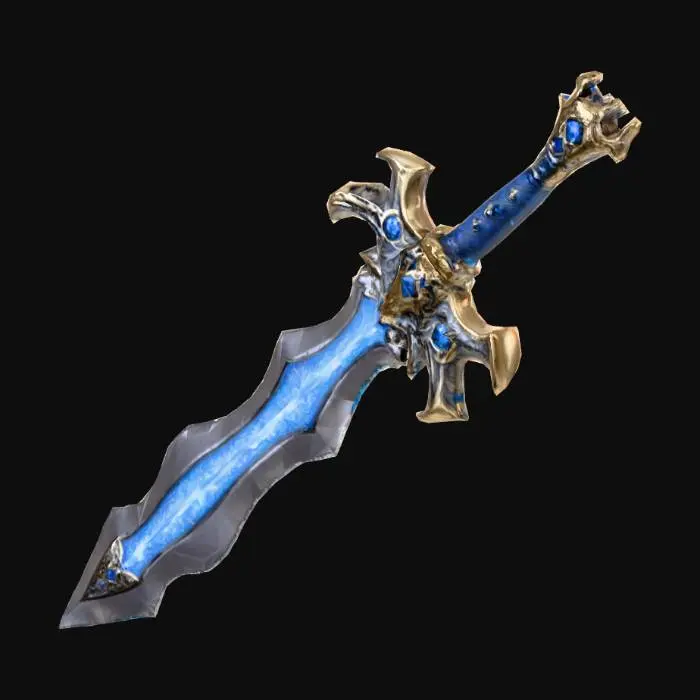 3D model for Zweihandschwert, Doppelklinge mit Blauen Diamanten. Ger Griff ist mit Verzierungen und diamanten.