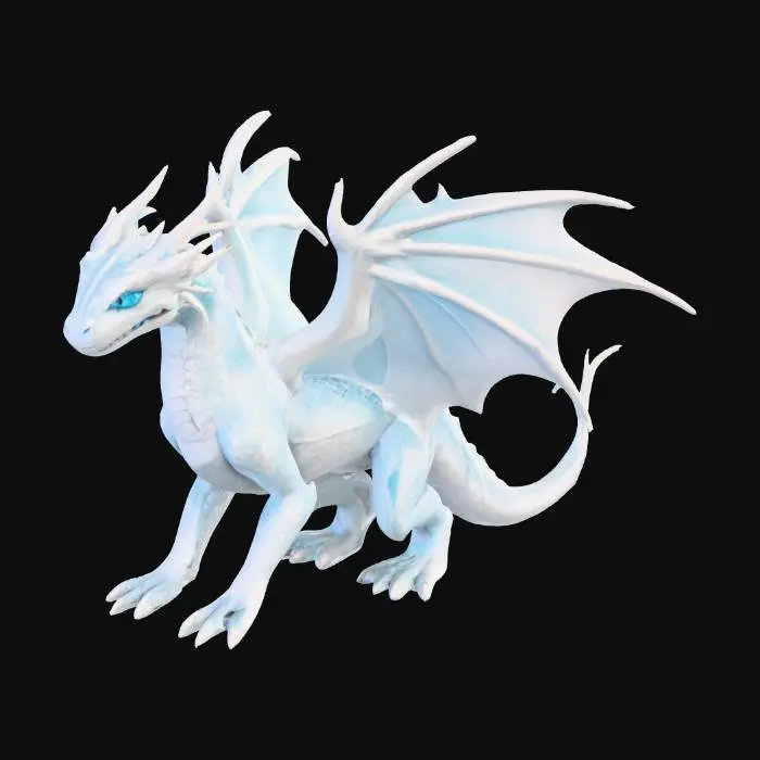 3D model for white wyrm Drache. schneeweiß, Single Dragon. alle 4 Beine auf dem Boden. Hellblaue Augen. reale Drachenschuppen.