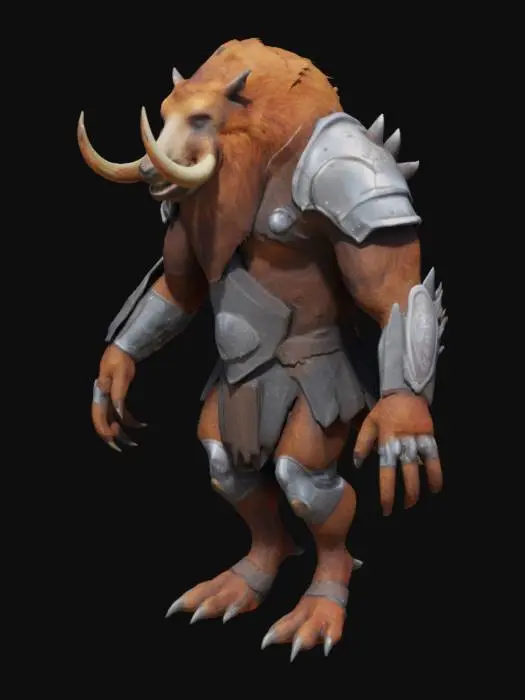 3D model for High resolution, Fantasy, Highly Detailed, Ultra Realistic, furry fur, brown beartaur, armored, Full Body, Symmetrical Body