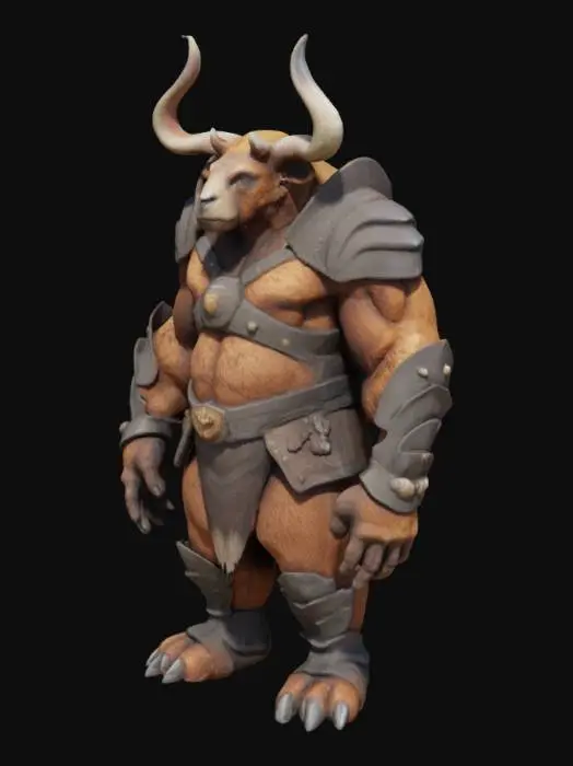 3D model for High resolution, Fantasy, Highly Detailed, Ultra Realistic, furry fur, brown beartaur, armored, Full Body, Symmetrical Body