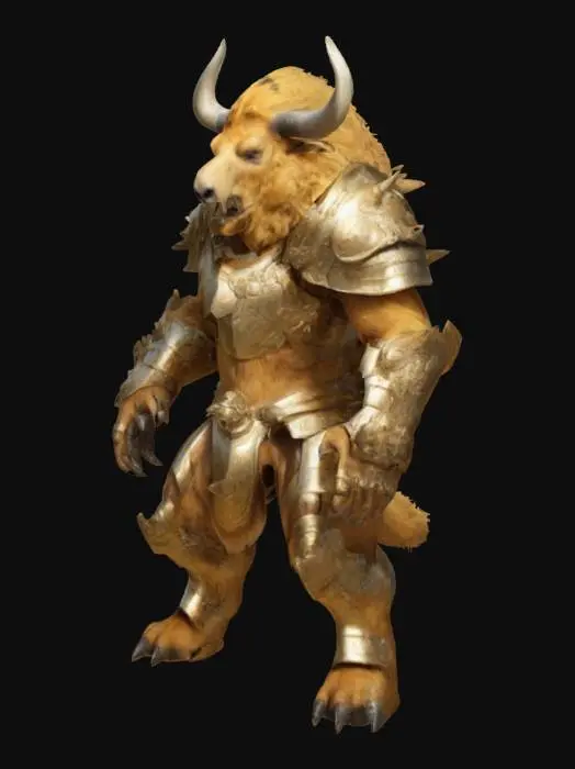 3D model for High resolution, Fantasy, Highly Detailed, Ultra Realistic, furry fur, brown beartaur, armored, Full Body, Symmetrical Body