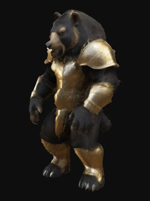 3D model for High resolution, Fantasy, Highly Detailed, Ultra Realistic, furry fur, brown beartaur, armored, Full Body, Symmetrical Body