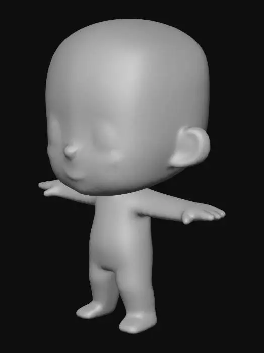 3D model for Litle man in Chibli Style in T pose base mesh