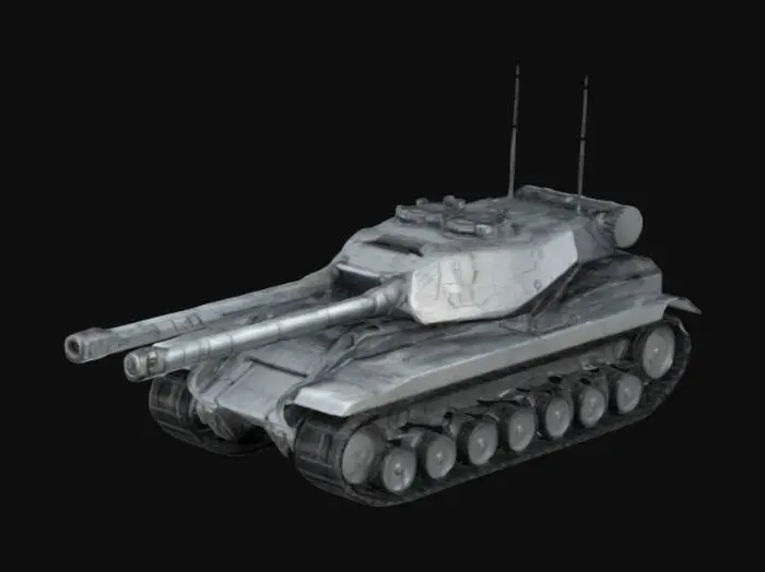3D model for futuristic tank, double barrel, large tank, steel plating, double barrel tank, half tank & half bulldozer, heavily armored, 