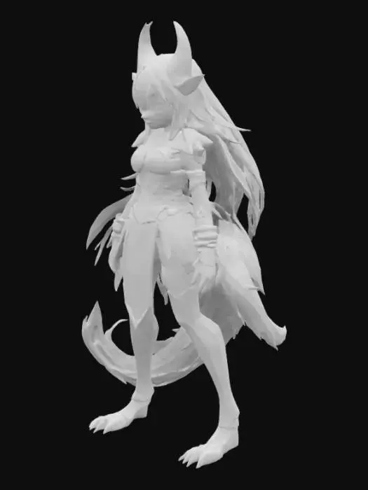3D model for anime demon hellhound wolf girl with demon outfit on