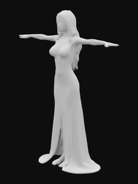 3D model for #valentine#, Design a serene Goddess of Love figure with a graceful, flowing gown and a soft, confident pose. She stands barefoot, one hand raised as if offering a blessing. Long hair black cascades down her back,  Include subtle details like a heart or dove emblem on her belt or neckline, hinting at compassion and unity.
High quality
