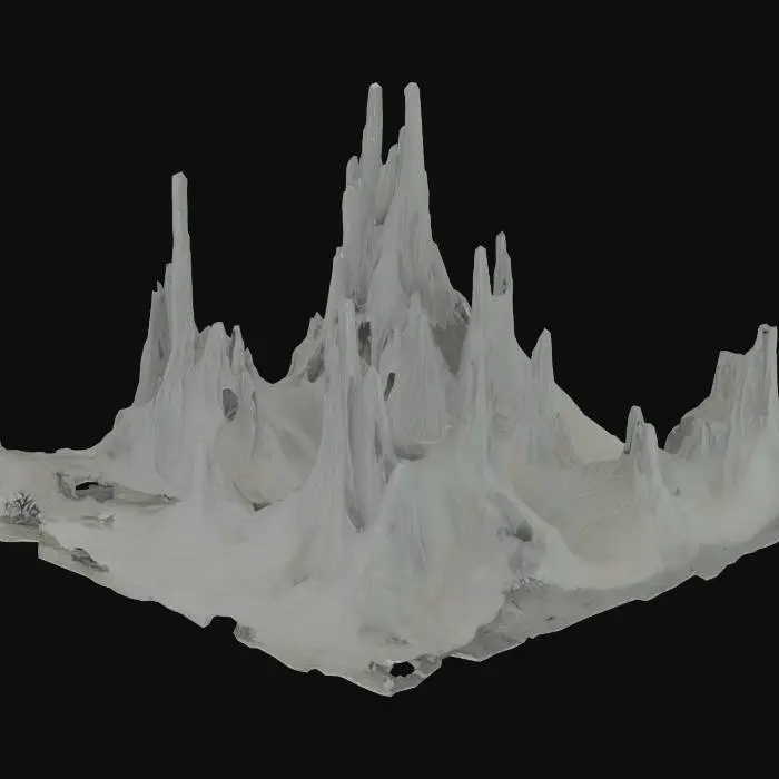 3D model for surreal hilly landscape, with mountains, large tentacles growing from earth, abstract monuments, beksinski style, geiger style