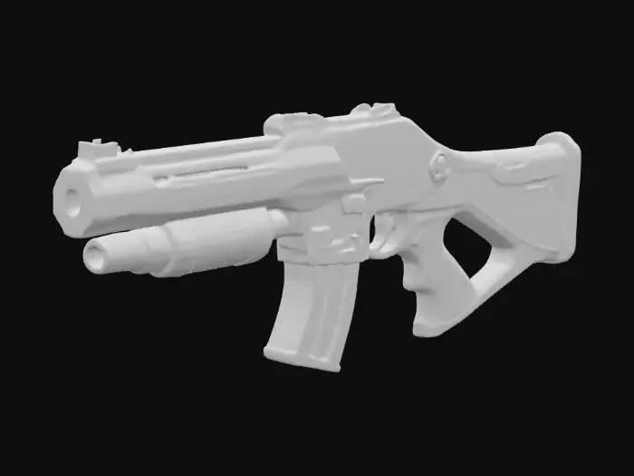 3D model for a massive heavy scifi deagle, low-poly, plasma pistol, high-resolution, ultra detailed, alien engravings, glowing under-barrel ammo clip