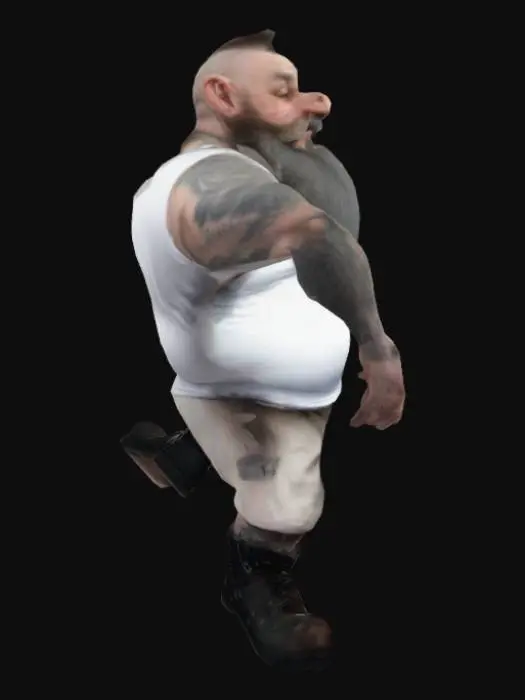 3D model for A fat Dwarf with a beard and tattoos wearing a bro tank top. 