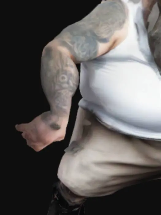 3D model for A fat Dwarf with a beard and tattoos wearing a bro tank top. 