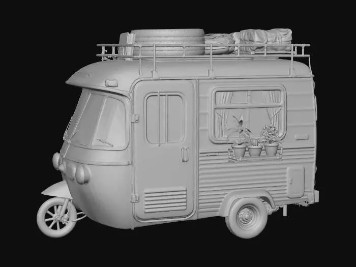 3D model for Orange Vintage Camper Van Trike