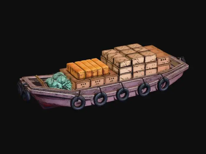 3D model for Cargo Boat Loaded with Boxes