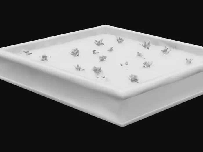 3D model for Create a 10x10 meter stylized garden plot tile. Include a wooden garden bed with a raised soil area in the center, surrounded by small grass tufts, slightly uneven terrain, and a few stones. The soil should be dark and bumpy, and the frame should use thick wooden planks. Make sure the bottom of the model is flat. Use a low-poly Roblox-friendly style with clean silhouette and natural proportions.