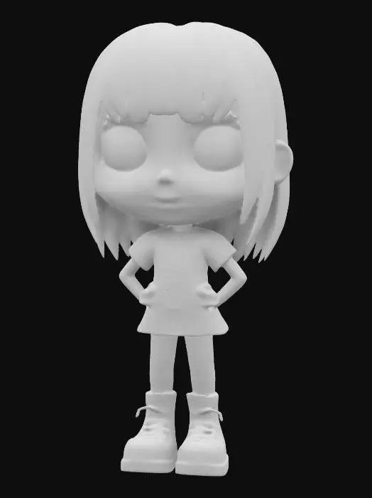 3D model for A cute cartoon goth girl whose bangs cover her eyes entirely, She wears a plain black tee shirt dress and black and white thigh high striped socks,  pale skin,  black combat boots, Lucy Loud, Lucy from the loud house, full body,  t pose, a pose, arms extended outwards, t-pose, a-pose, loud house fan art, 4k, fine details, sharp, very detailed, high resolution, in the style of the loud house
