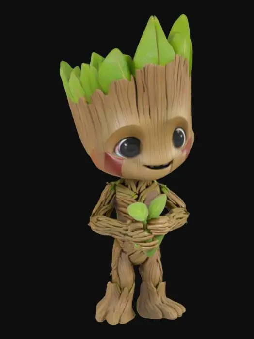 3D model for The juvenile Groot character in Guardians of the Galaxy Vol. holds a sapling in his hand