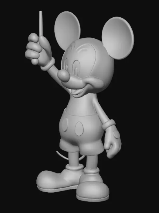3D model for Mano michey mouse che punta una bacchetta magica verso il basso come se stesse lanciando un incantesimo