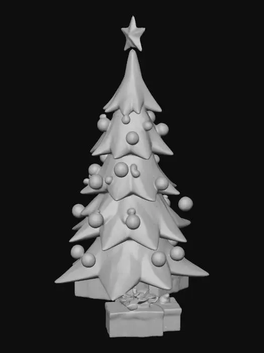 3D model for Albero di natale con palle e stella sul puntale e pacchi regalo alla base