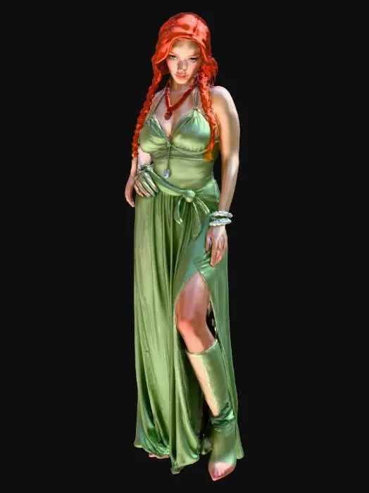 3D model for Crea una maga di corporatura formosa, capelli legati a due trecce,  vestita di stracci