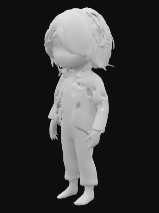 3D model for Character of a little homeless white girl with white hair, white shirt, wearing white jeans