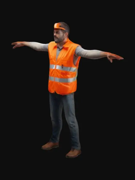 3D model for Character of a man wearing an orange safety vest with his arms outstretched