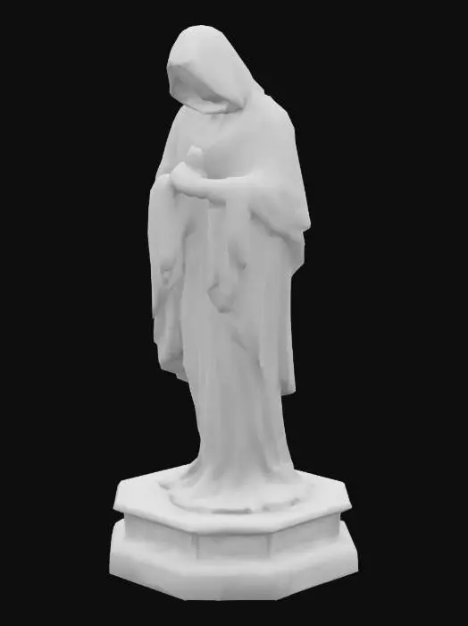 3D model for trauernder Mensch als Bronzestatue. Mit Sockel. Im Sockel ein kreuz