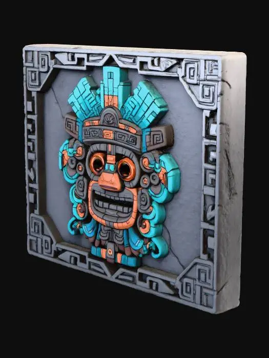 3D model for one sided Bas / Low Relief plaque with Aztec embellished border