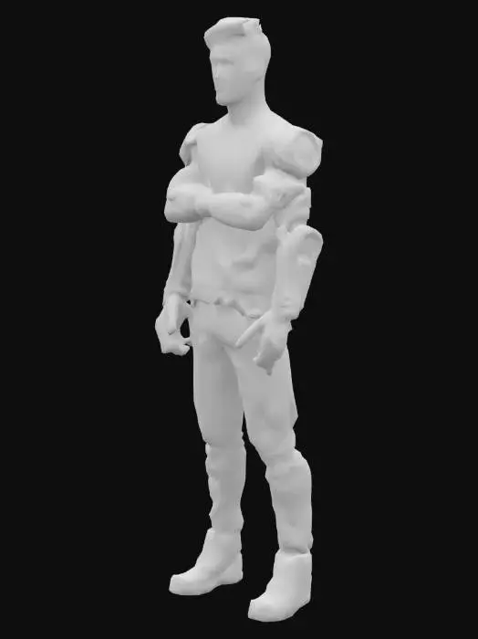 3D model for homem 25 anos com braços biônicos, os braços pretos metalicos