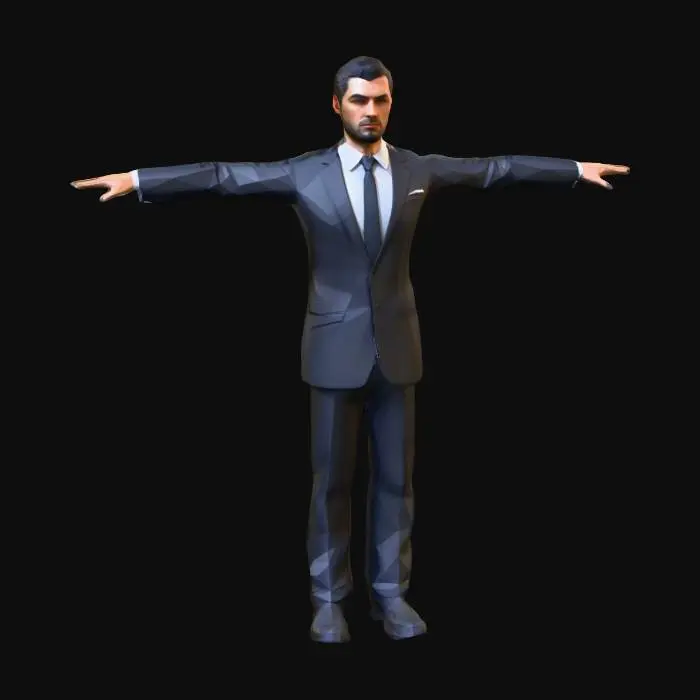 3D model for Simple man in a suite. Low-poly. Low detail.