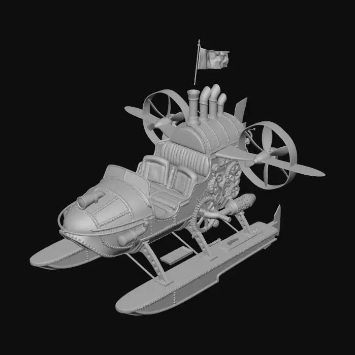 3D model for Steampunk-realistic style , Seaplane like Cesna , post apocalyptic.