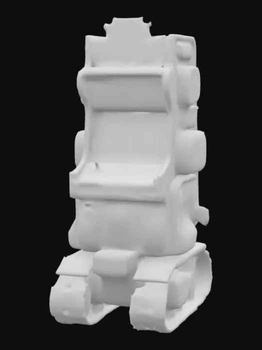 3D model for Arcade Titan is a towering, fully-formed arcade machine brought to life. Its entire body is a retro arcade cabinet covered in vibrant neon decals and flickering pixel art. The screen on its chest displays shifting game scenes, glowing with colorful 8-bit animations. Buttons and joysticks are scattered all over its surface like armor panels, each glowing as it channels energy. Its sides have coin slots that emit electric sparks, and its speaker grills blast pulses of sound waves used as sonic attacks. Arcade Titan lumbers forward on thick, tank-like treads hidden beneath its cabinet frame, shaking the ground with every heavy step.

