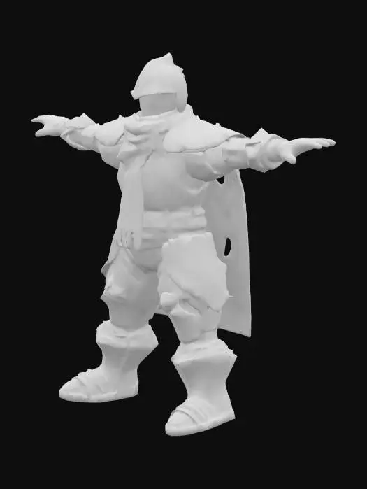 3D model for Stick figure knight with glowing eyes, red scarf, and fantasy armor in T-pose, for a stylized mobile fighting game.