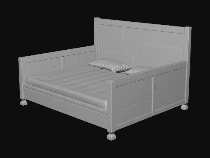 3D model for Super king-size bed, but it looks scruffy, like it has been in an empty house for years. It's all torn and ripped, old wooden bed.