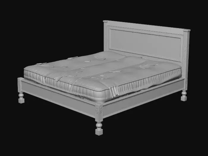 3D model for Super king-size bed, but it looks scruffy, like it has been in an empty house for years. It's all torn and ripped, old wooden bed.