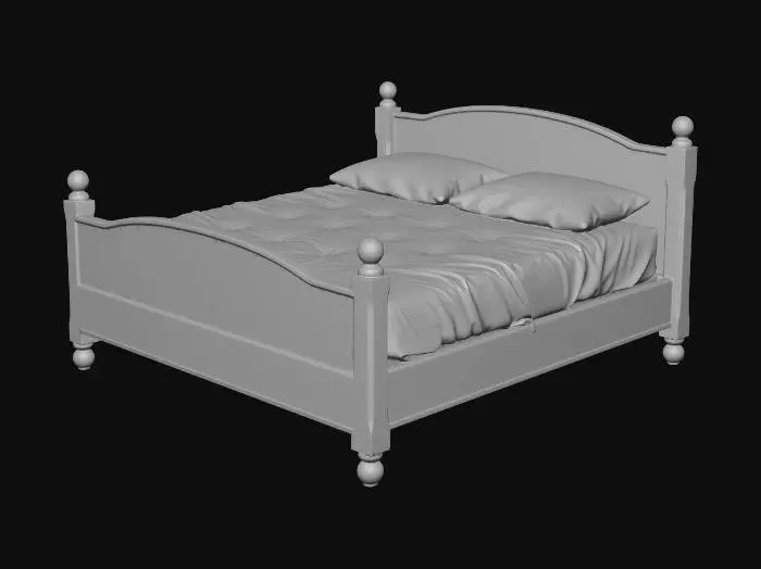 3D model for Super king-size bed, but it looks scruffy, like it has been in an empty house for years. It's all torn and ripped, old wooden bed.