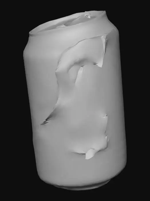 3D model for A crushed, old red soda can, metallic, weathered, realistic textures, low poly.