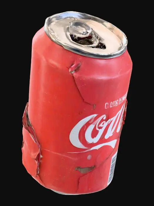 3D model for A crushed, old red soda can, metallic, weathered, realistic textures, low poly.