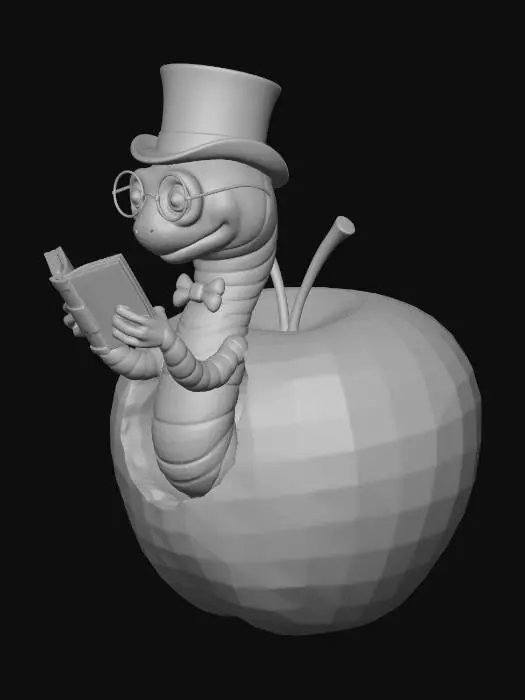 3D model for Top Hat Bookworm in an Apple