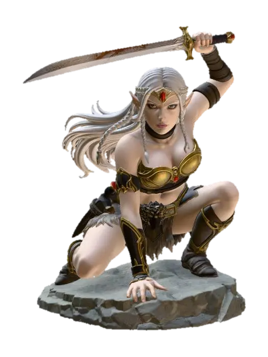 Elven Sword Fighter - Player-3D-modell, genererad av AI