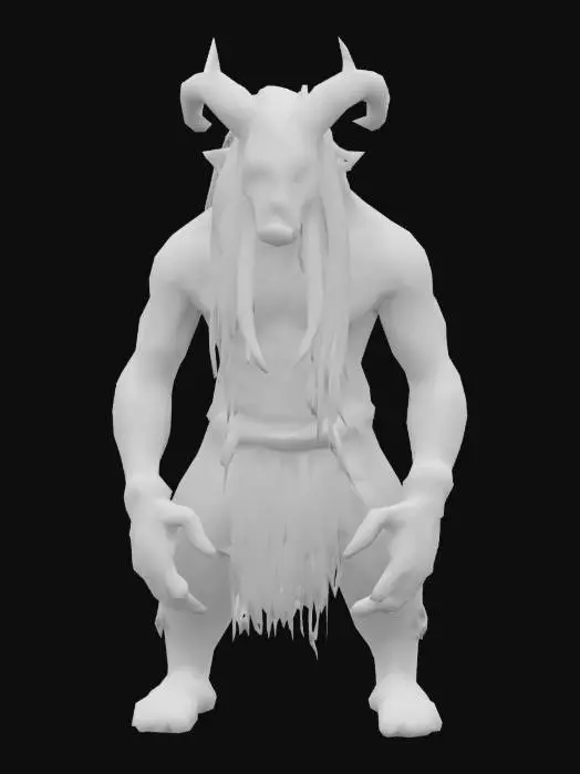 3D model for Give me a ugly warlock beast with a loincloth, he must muscular with an "A pose" and give him long white braided hair and red skin, and hog tusks