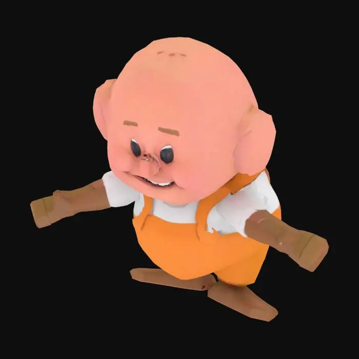 3D model for funny looking southern man, not much over 4 feet tall, low poly boxy feel doing a t pose