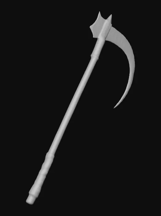 3D model for Create a basic battle scythe with wooden handle, and steel blade nothing special