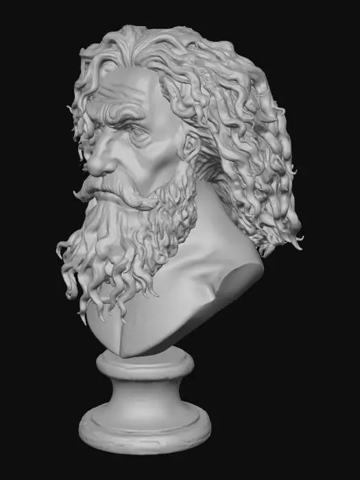 3D model for a bust of Captain Beefheart the Avant Garde musician highly detailed photorealistic