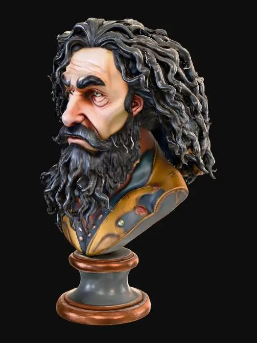 3D model for a bust of Captain Beefheart the Avant Garde musician highly detailed photorealistic