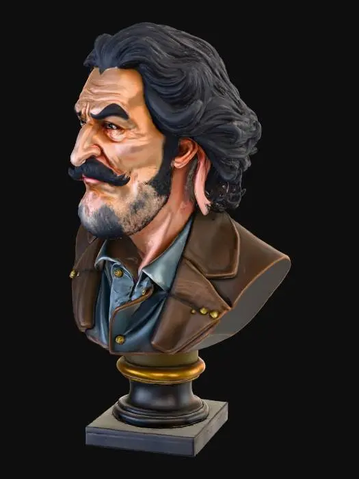 3D model for a bust of Captain Beefheart the Avant Garde musician highly detailed photorealistic