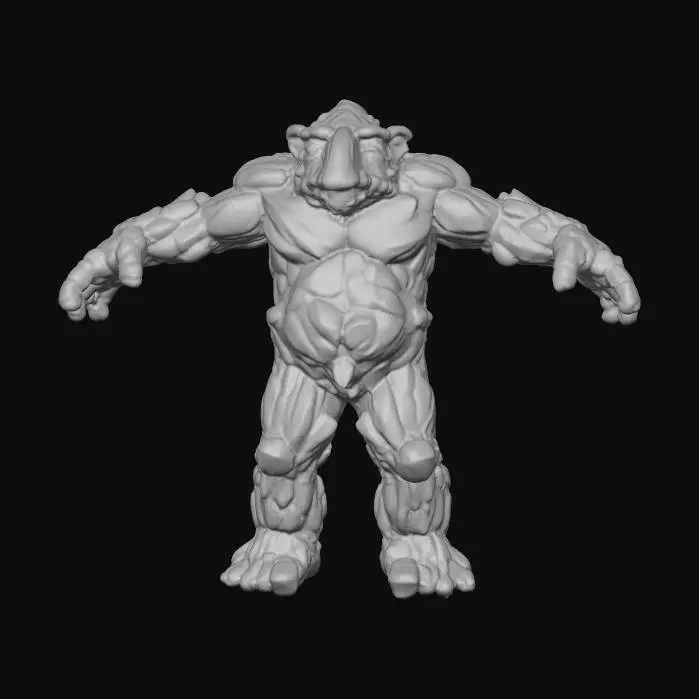 3D model for standing in a definitive T Pose a highly detailed and ultra realistic mountain troll from Norse mythology with large nose and he has moss and lichen growing on his body his skin is made of rocks and pebbles he is  standing in a T pose he has a thumb and three fingers on each hand which are splayed open for easier animation