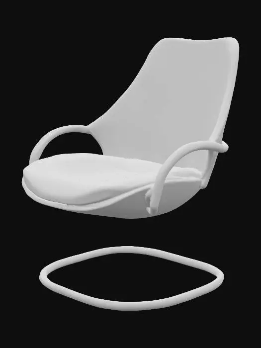 3D model for 미래지향적인 의자, 등받이는 청색 계열의 유리 질감으로, 쿠션은 흰색, 켄틸레버 디자인의 프레임은 크롬으로 맵핑해줘.