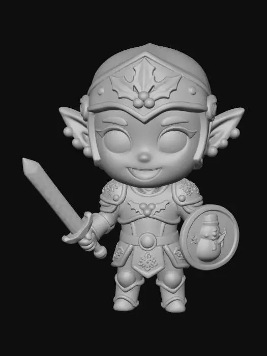 3D model for DnD Elven fighter chibi style with christmas and yuletide themes.  No base, no background.
#Christmas2025#,